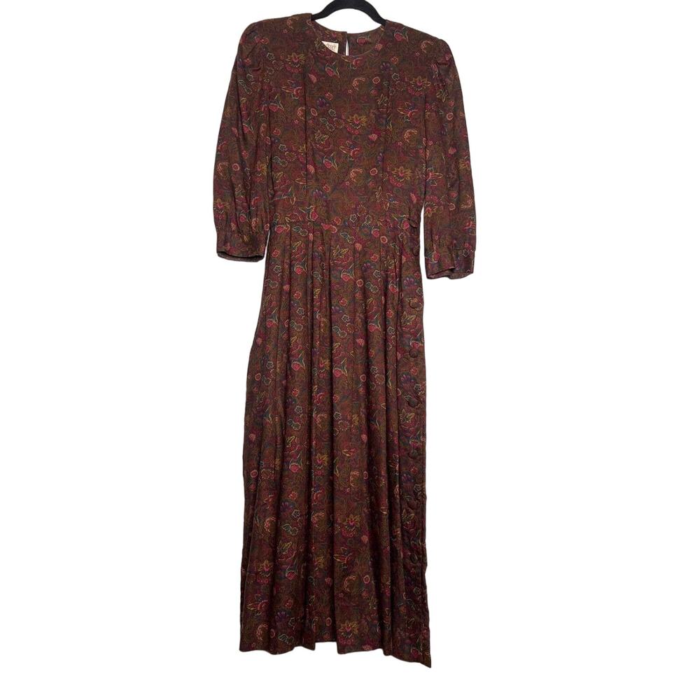 Vintage 90s Paisley Cottage Core Dress Lands End Size 6 Puff Shoulders Modest